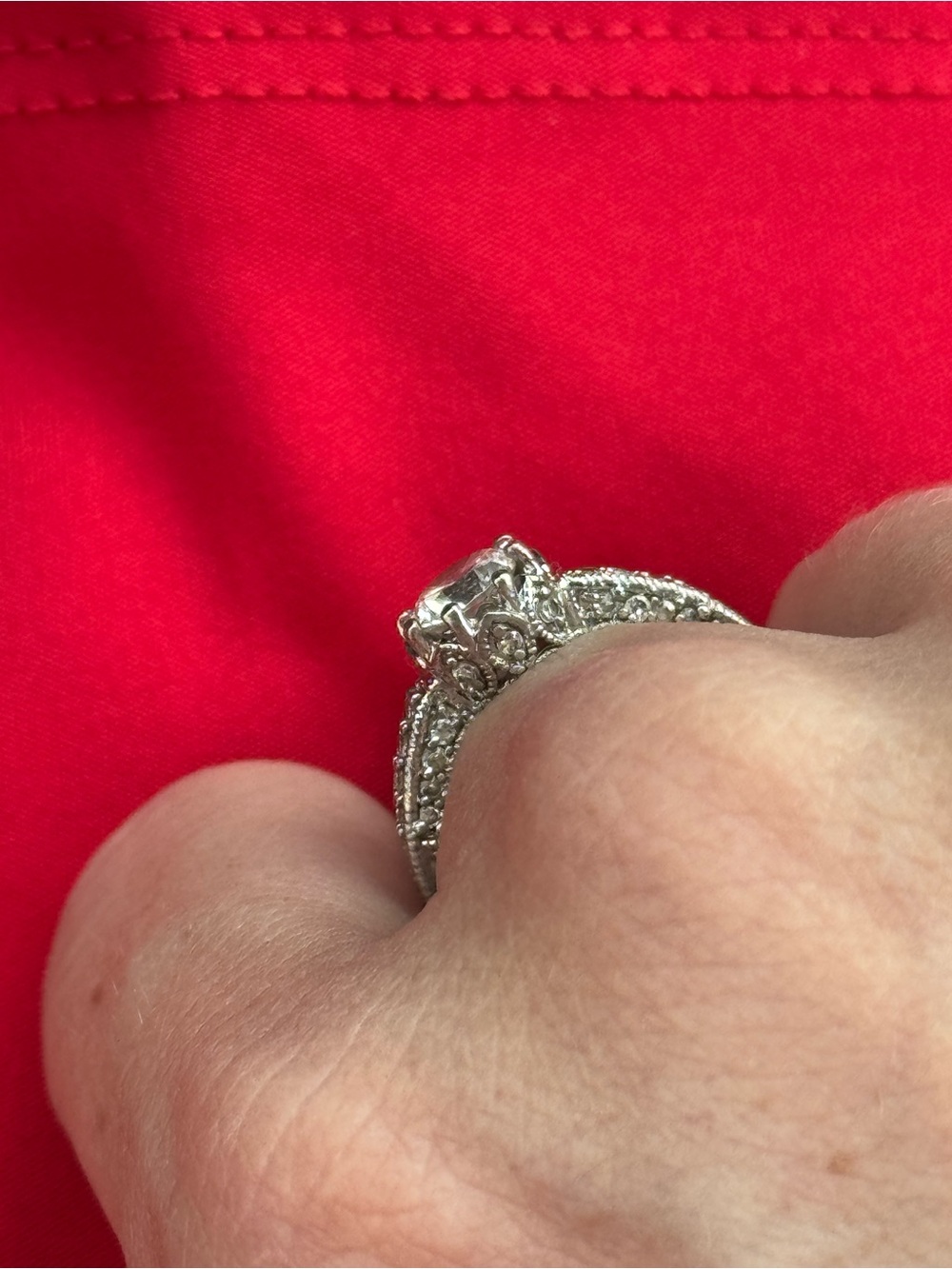 Size 8 Silver Vintage-Style Diamond Halo Engagement Ring - 925 Silver - Picture 2 of 3